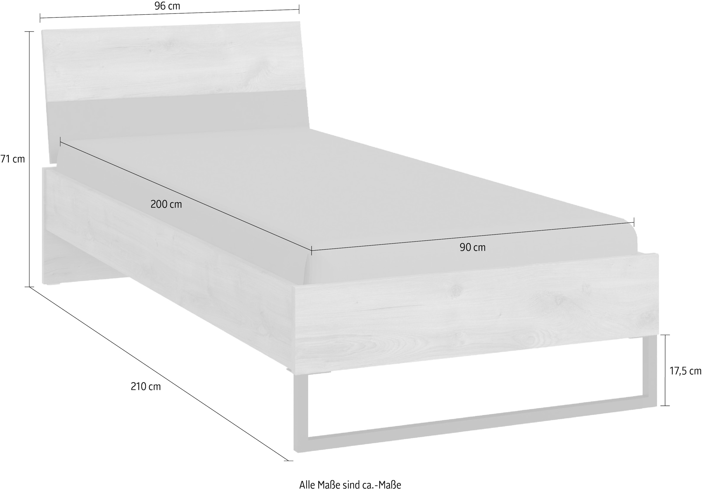 Wimex Einzelbett »Texel erhältlich in den Breiten 90 & 140cm« Mit Metallkufe, Bett im Industrial Look