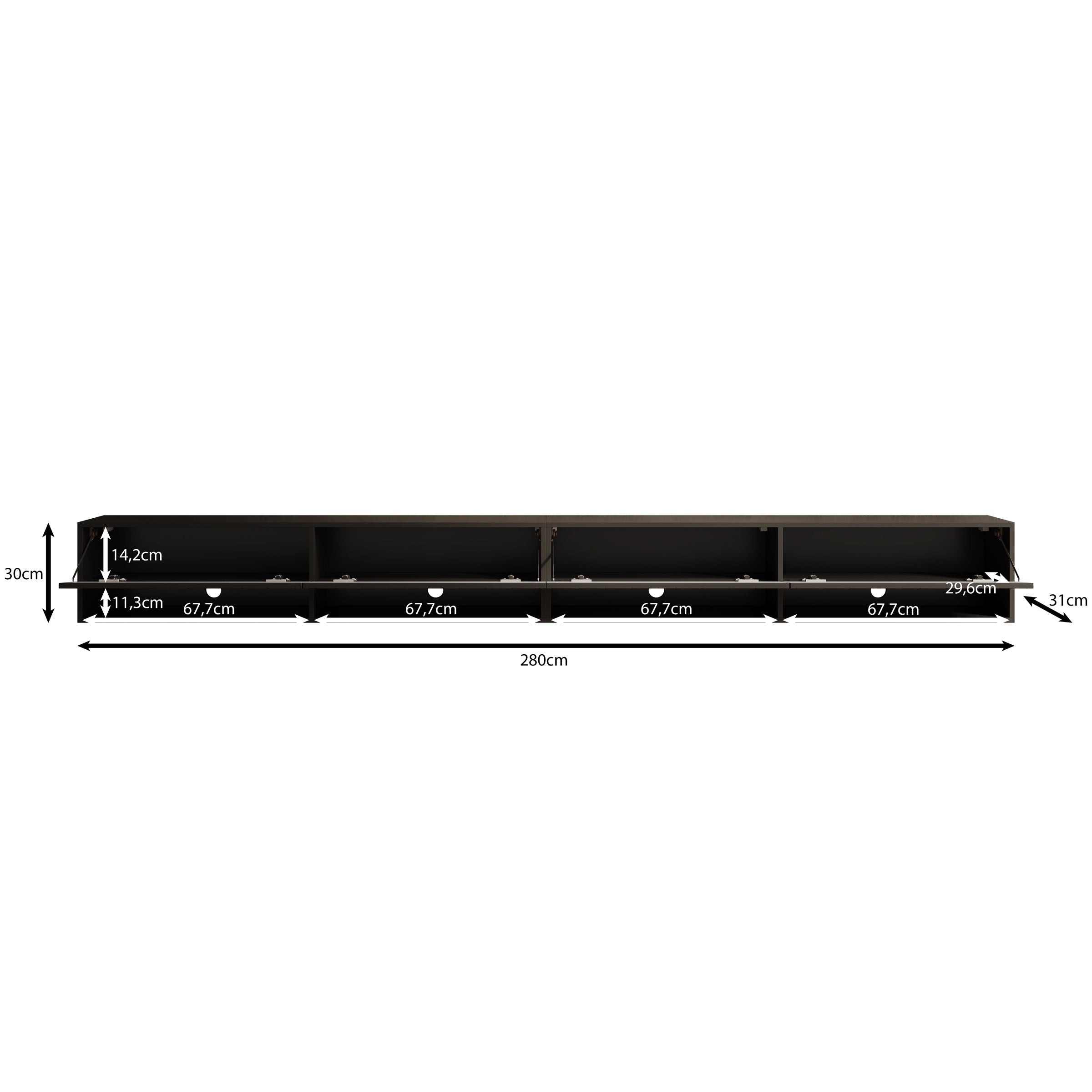 Asino - TV-Meubel - Zwart Visgraat - 280x31x30 cm