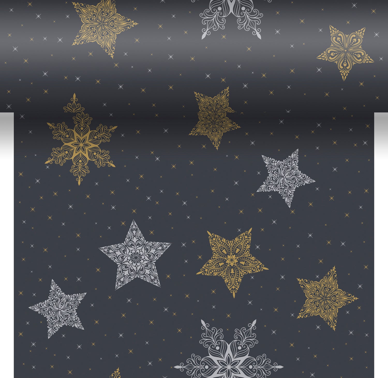 Duni 3-in-1 tafelaankleding Snowstars Black zwart 40 x 480 cm