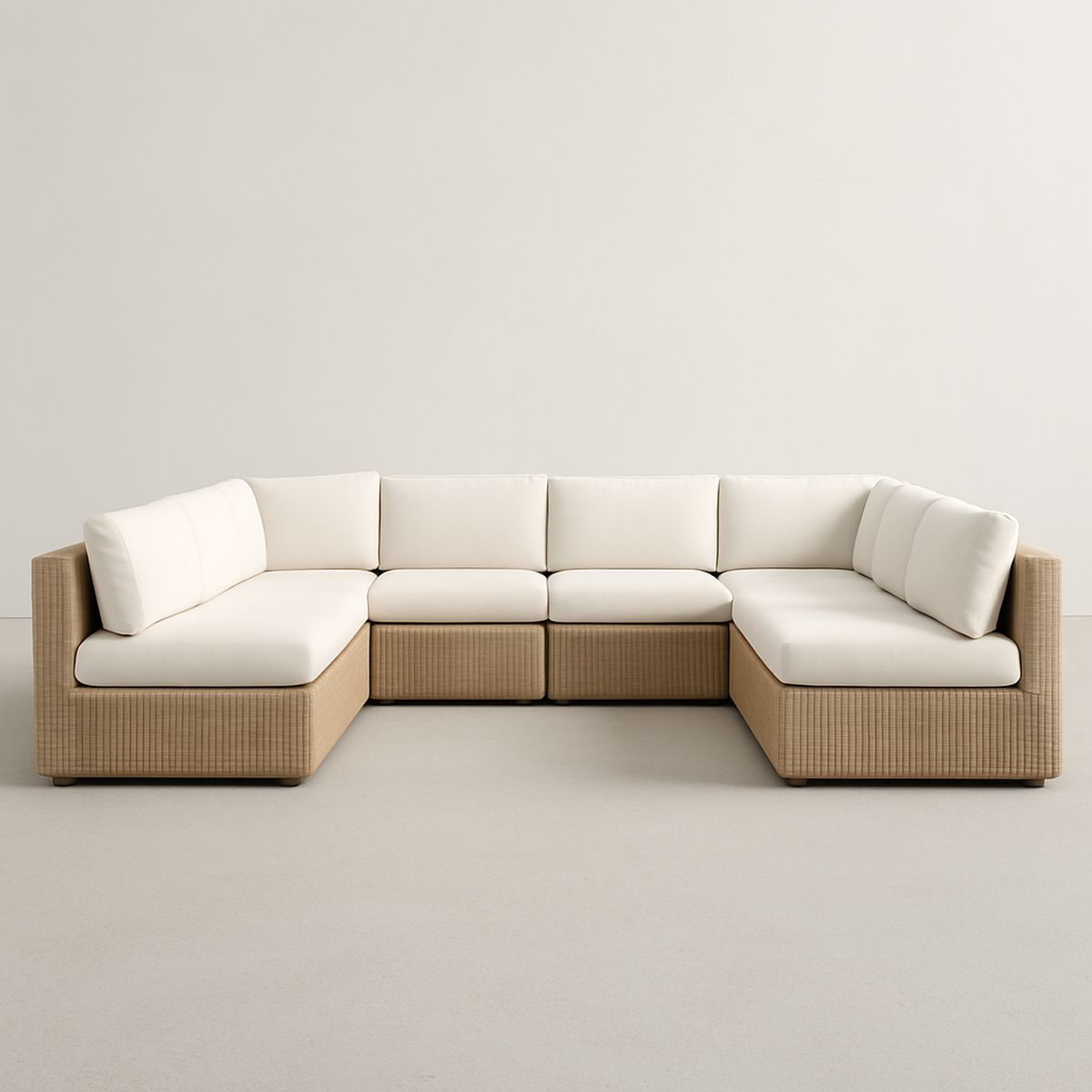 Modulares Sofa-Set Rattan Polyester Weiß L-förmig