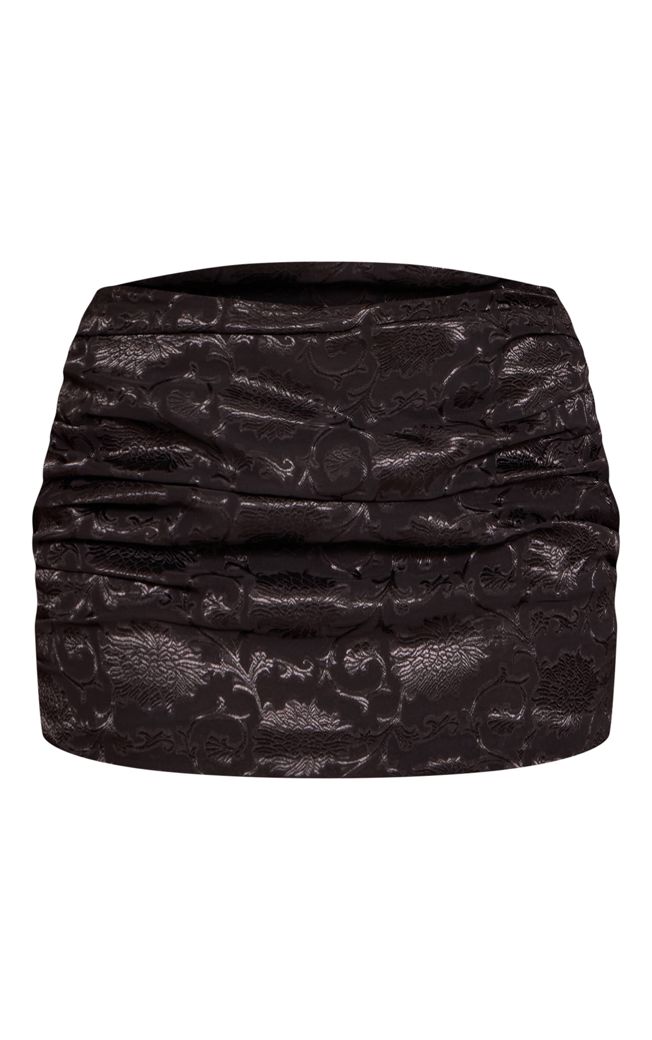 Noir Mini-jupe Froncée En Satin À Motif Floral