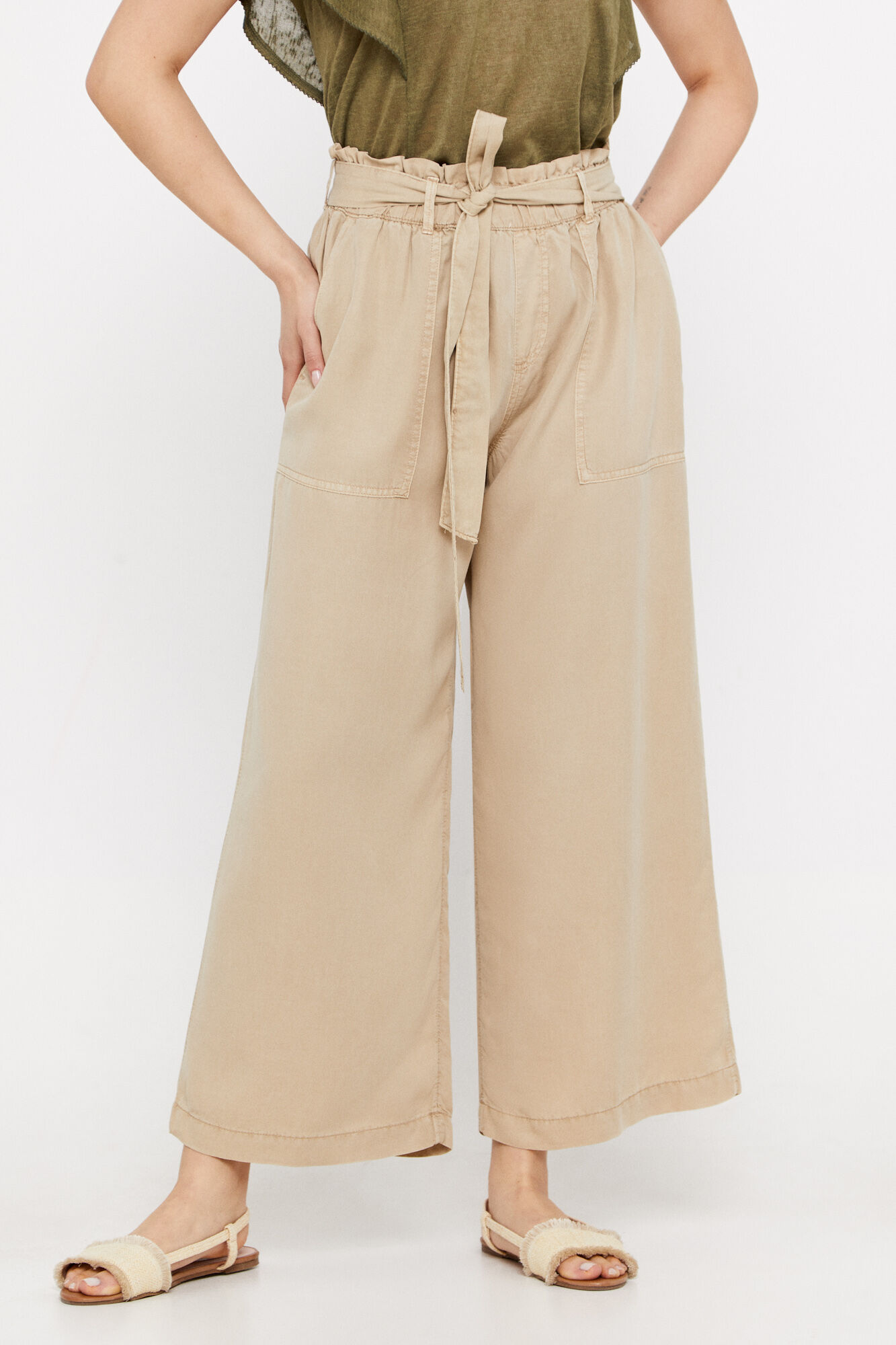 Calça palazzo cargo Tencel - Bege