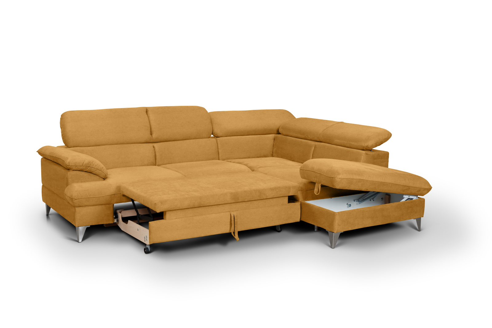 Ecksofa - senfgelb - Liegefunktion - Ottomane rechts