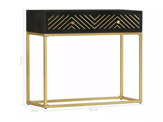 Table console Noir et doré 90x30x75 cm Bois de manguier massif
