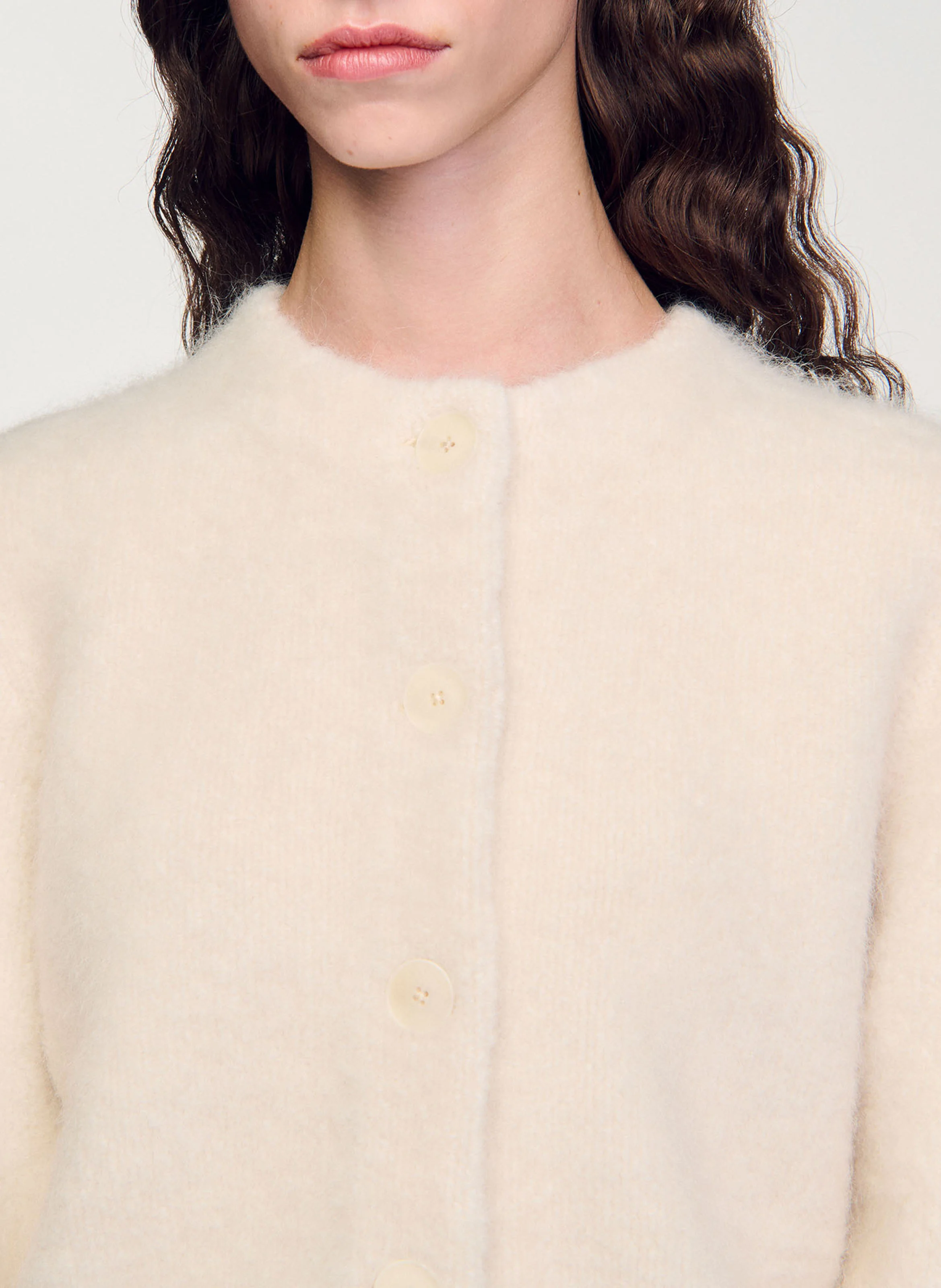 Gilet ample col rond en laine mélangée | Blanc