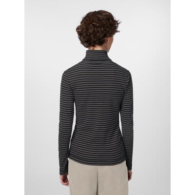 Damen-Rollkragenshirt, Schwarz-Natur