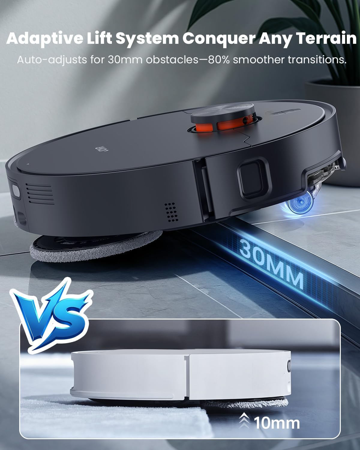 JONR X1 Max 20000 Pa Ultra Saugkraft Roboterstaubsauger mit Wischfunktion, 30 mm Hindernis, 75 °C Warmwasserreinigung, 45 °C Warmluft Trocknung, KI-Hindernisvermeidung & 360° Navigation. (X1 MAX)