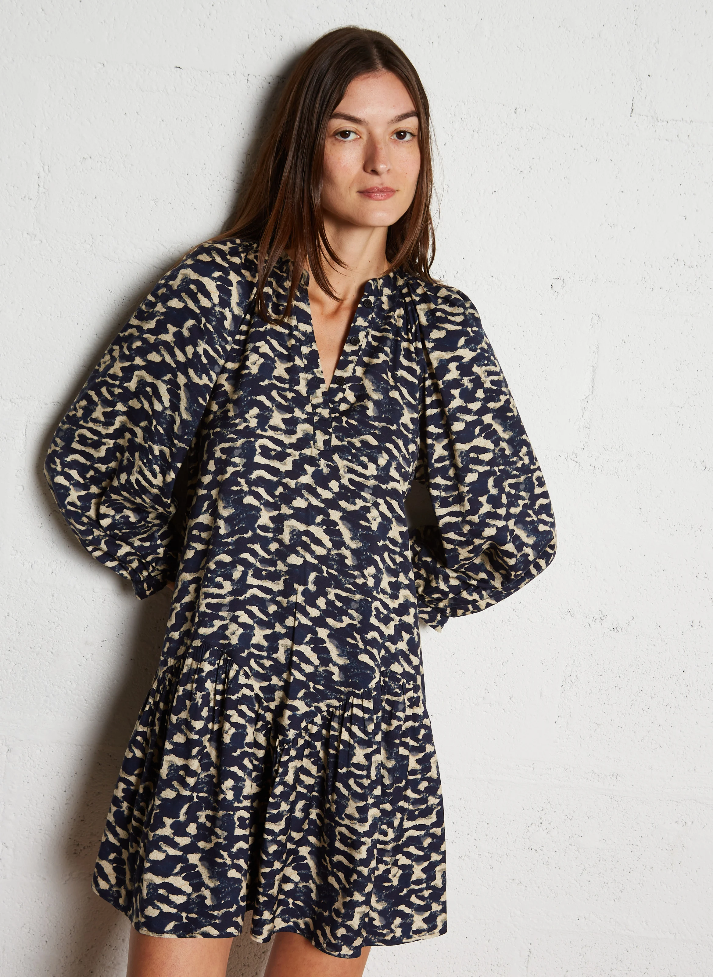 AISHA - Robe courte col V | Bleu