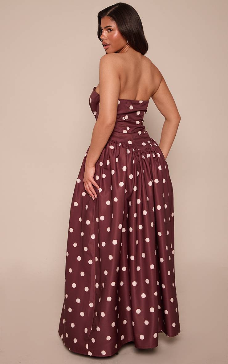 Chocolat Robe Maxi Bustier Plongeant À Pois Crème Shape