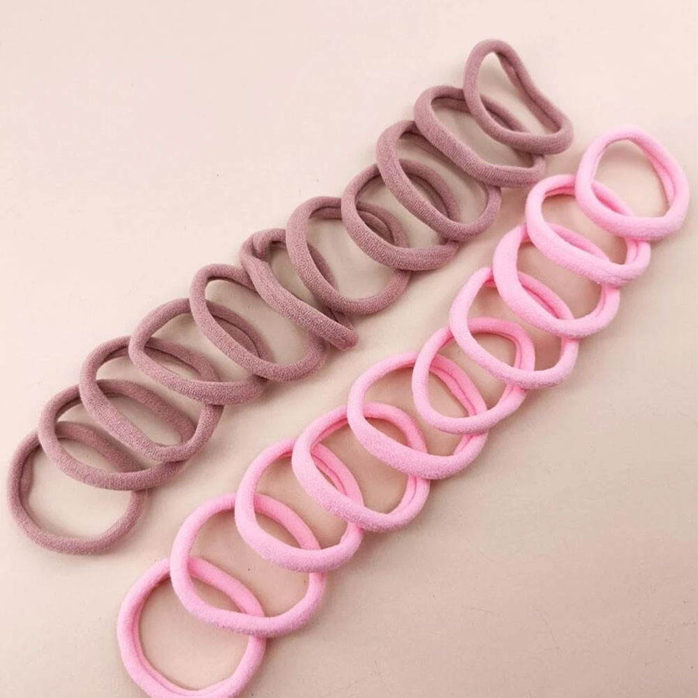 (50er Set) Elastische Haargummis Haarband ohne Metall Ø4cm - Rosa