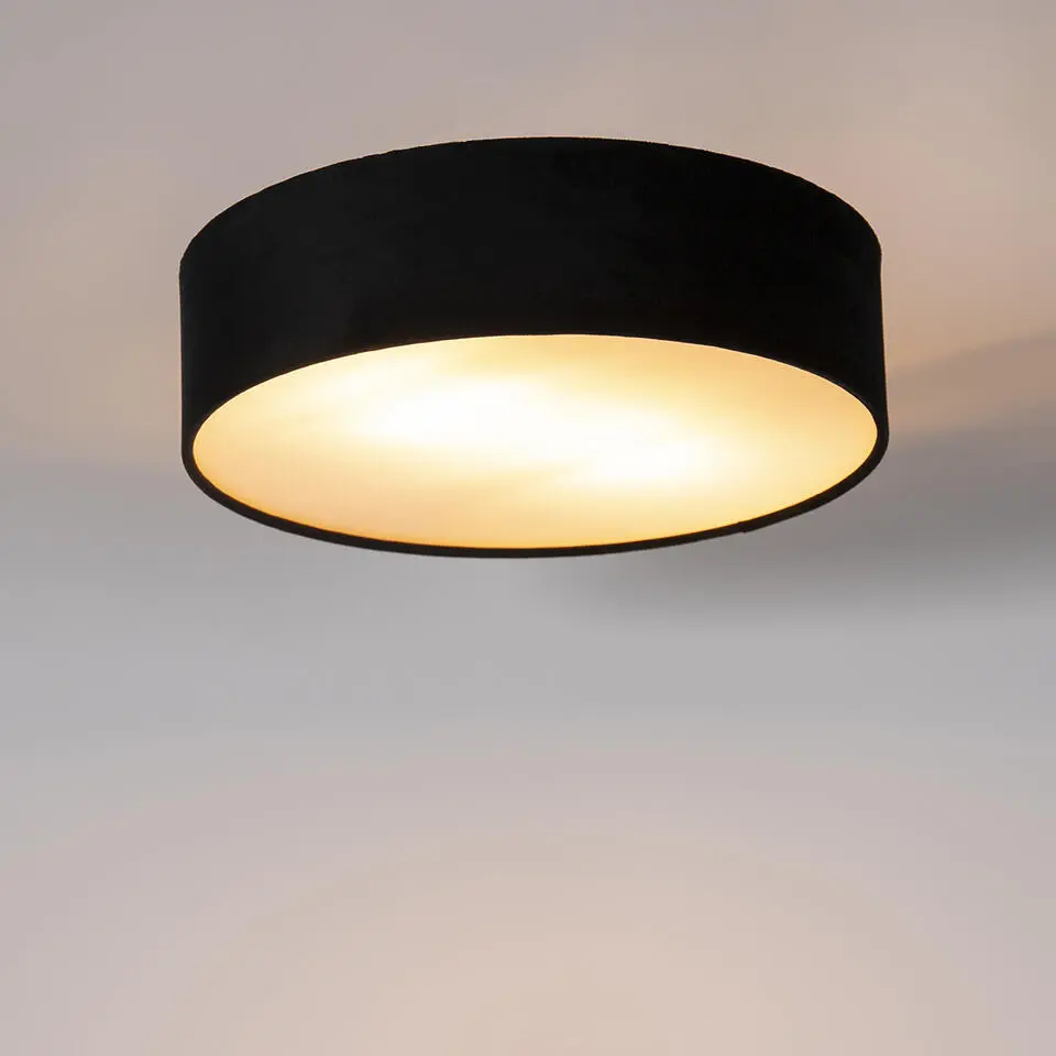 Qazqa plafondlampen drum zwart e27