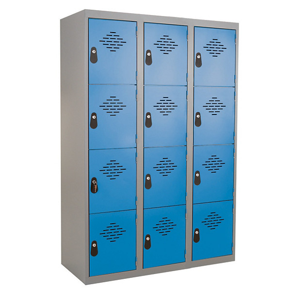 Vestiaire Multicases monoblocs 3 colonnes 4 cases gris/bleu