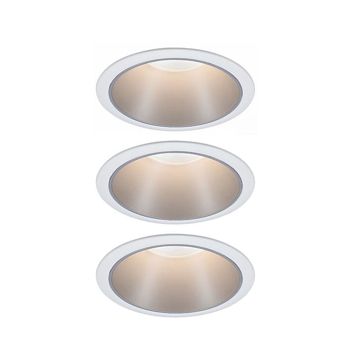 3 spots encastrables Cole LED intégrée blanc chaud IP44 3x470lm Ø8cm argent finition blanche Paulmann