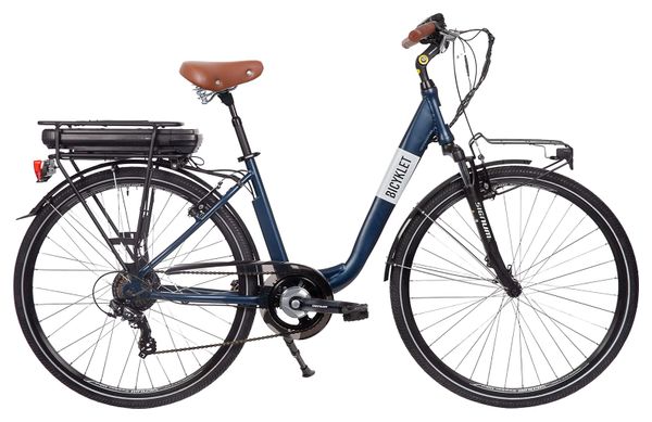 Vélo de Ville Électrique Mixte Bicyklet Claude Shimano Tourney 7V 500 Wh 700 mm Bleu Nuit Mat Marron - Produit Reconditionné