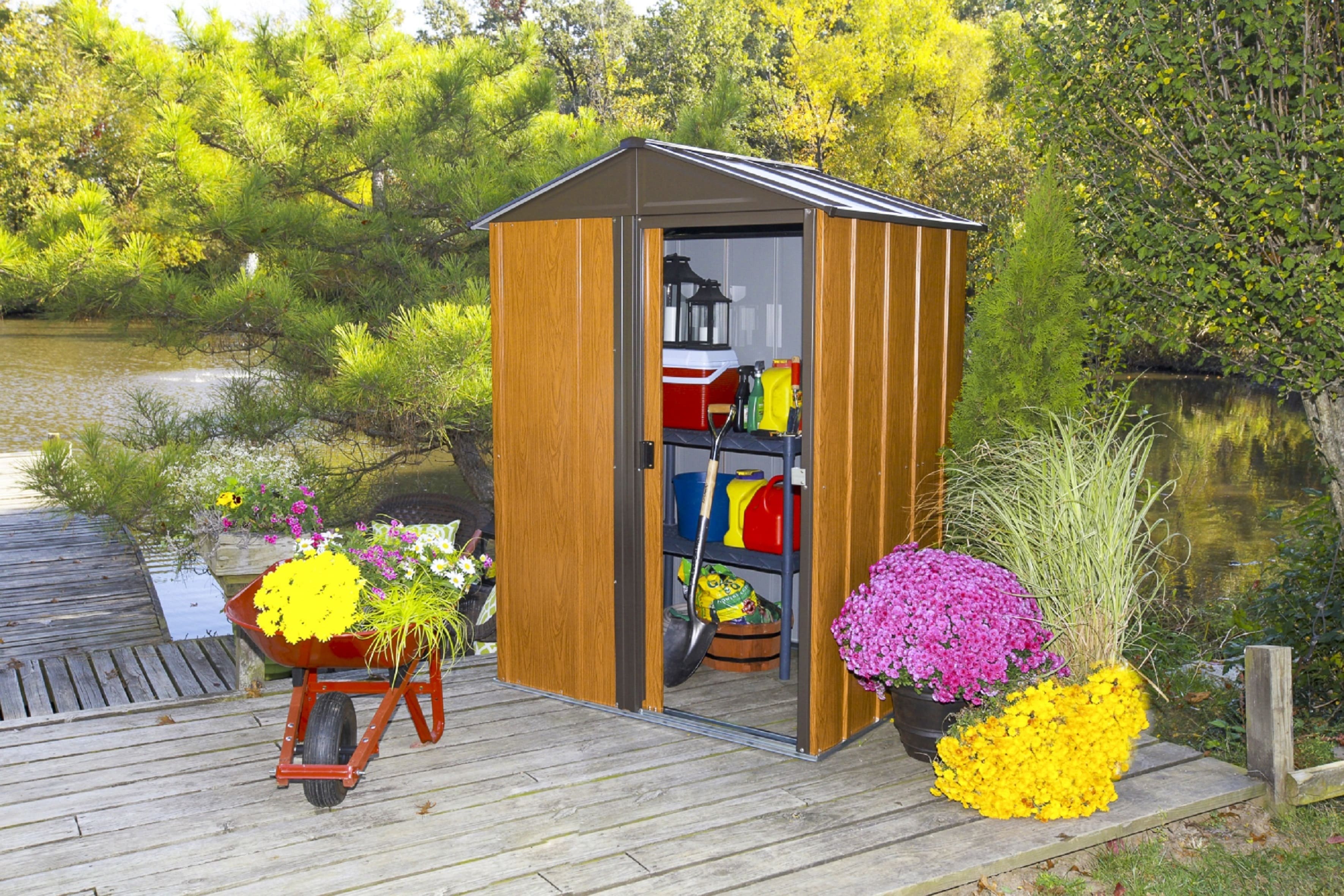 Spacemaker Metall Gerätehaus Woodlake 5x4 holzoptik 151x122x198 cm