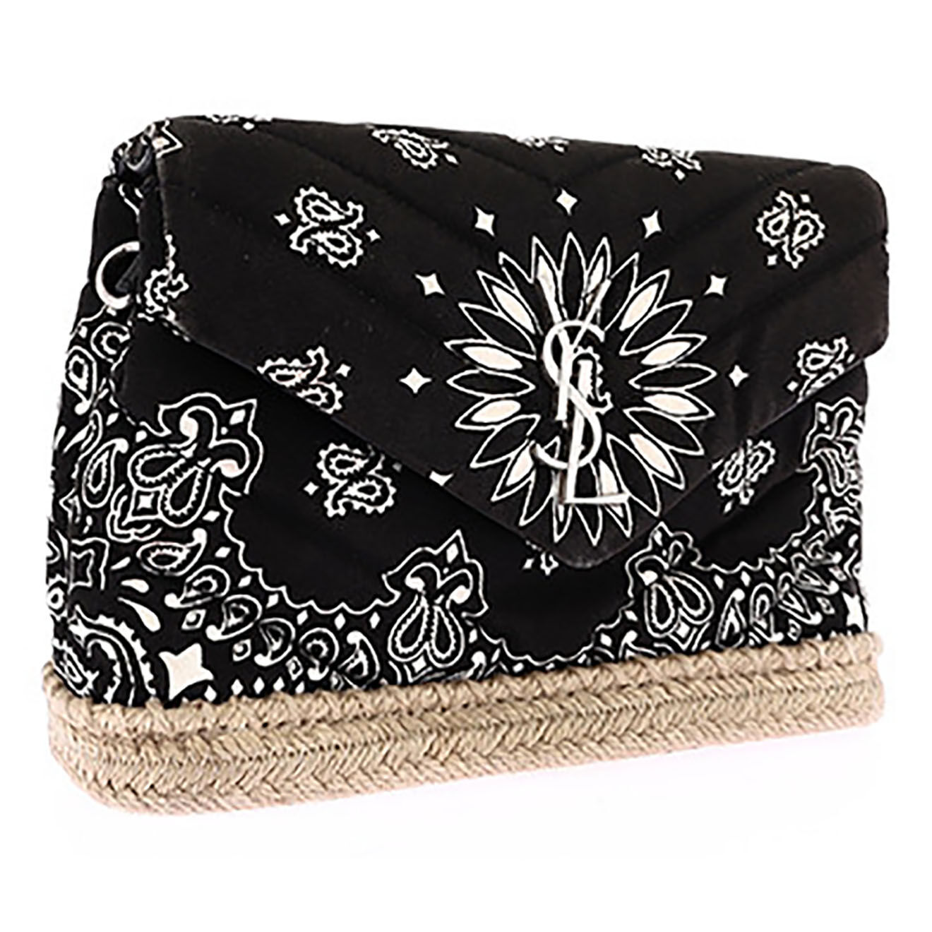 Saint Laurent Sac bandoulière Loulou en Toile Bandana noir - Très bon état - L.18 cm