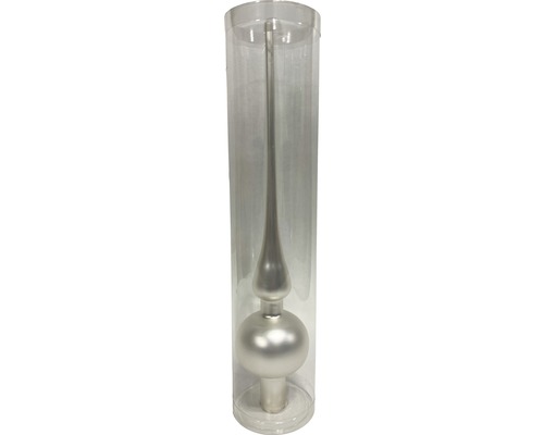 Lafiora glazen kerstboomtopper, 28 cm hoog, mat zilver