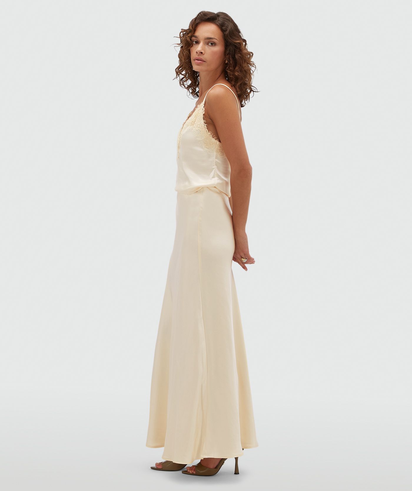 JV-COSETTE high waisted maxi rok in satijn look - light yellow