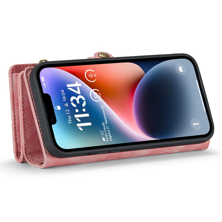 iPhone 15 2in1 Leder Tasche   Magnet Hardcase Karten Etui - Rosa