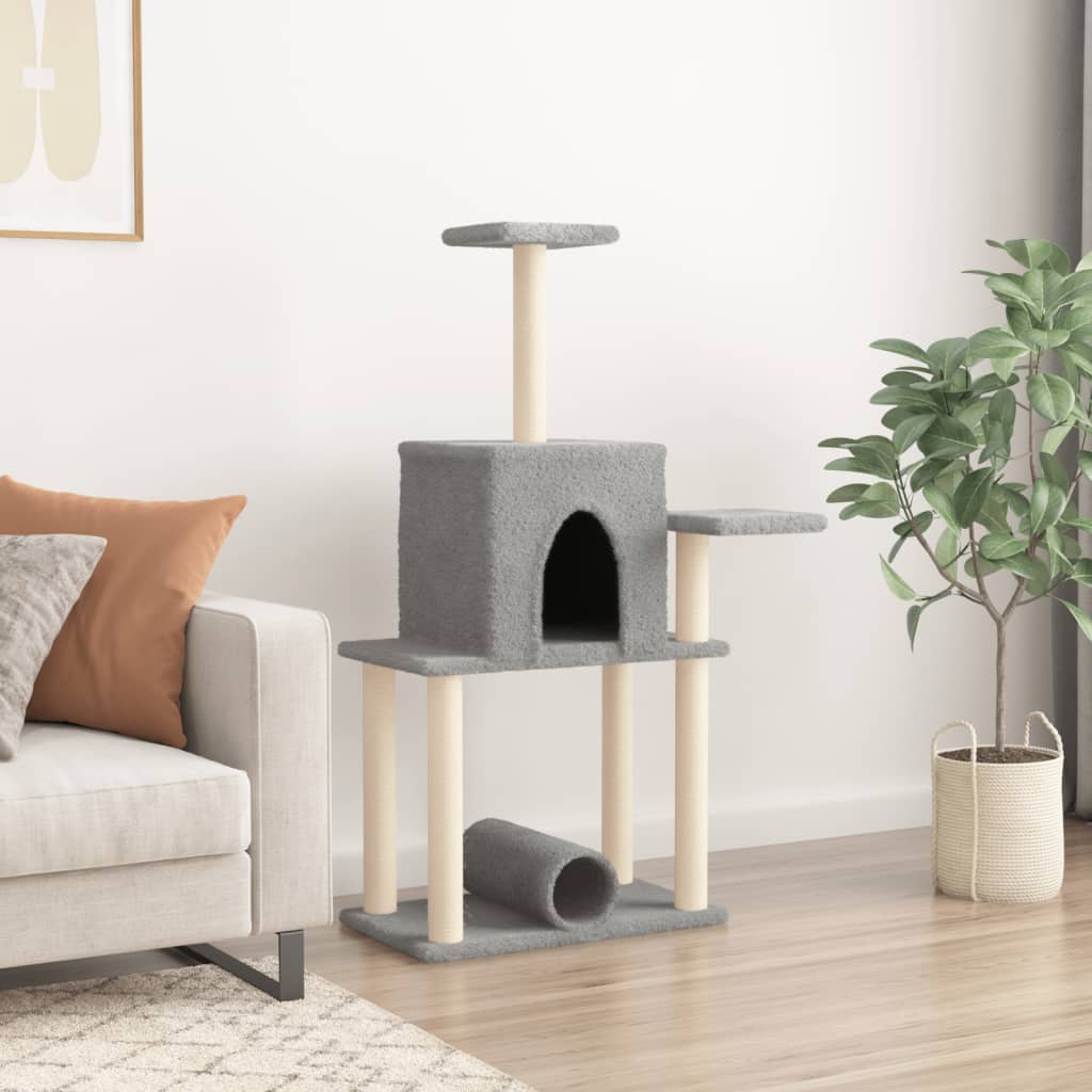 Arranhador para gatos vidaXL com hastes de sisal cinza claro, 122 cm