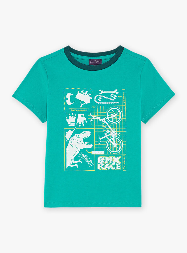 T-shirt vert dinosaure et vélos phosphorescents