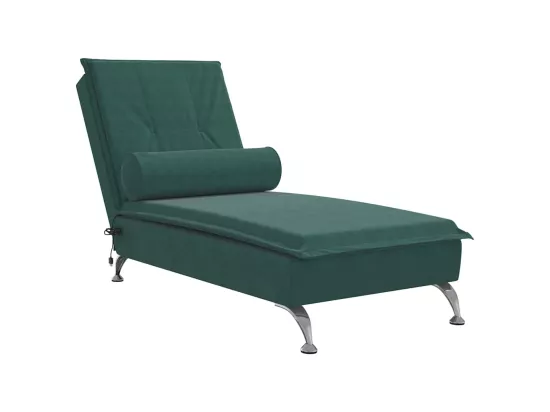 Chaise longue de massage avec traversin vert foncé velours