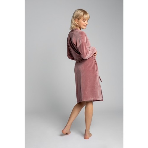 Lalupa - LA009 Bata de terciopelo con cinturón de corbata - crepe rosa