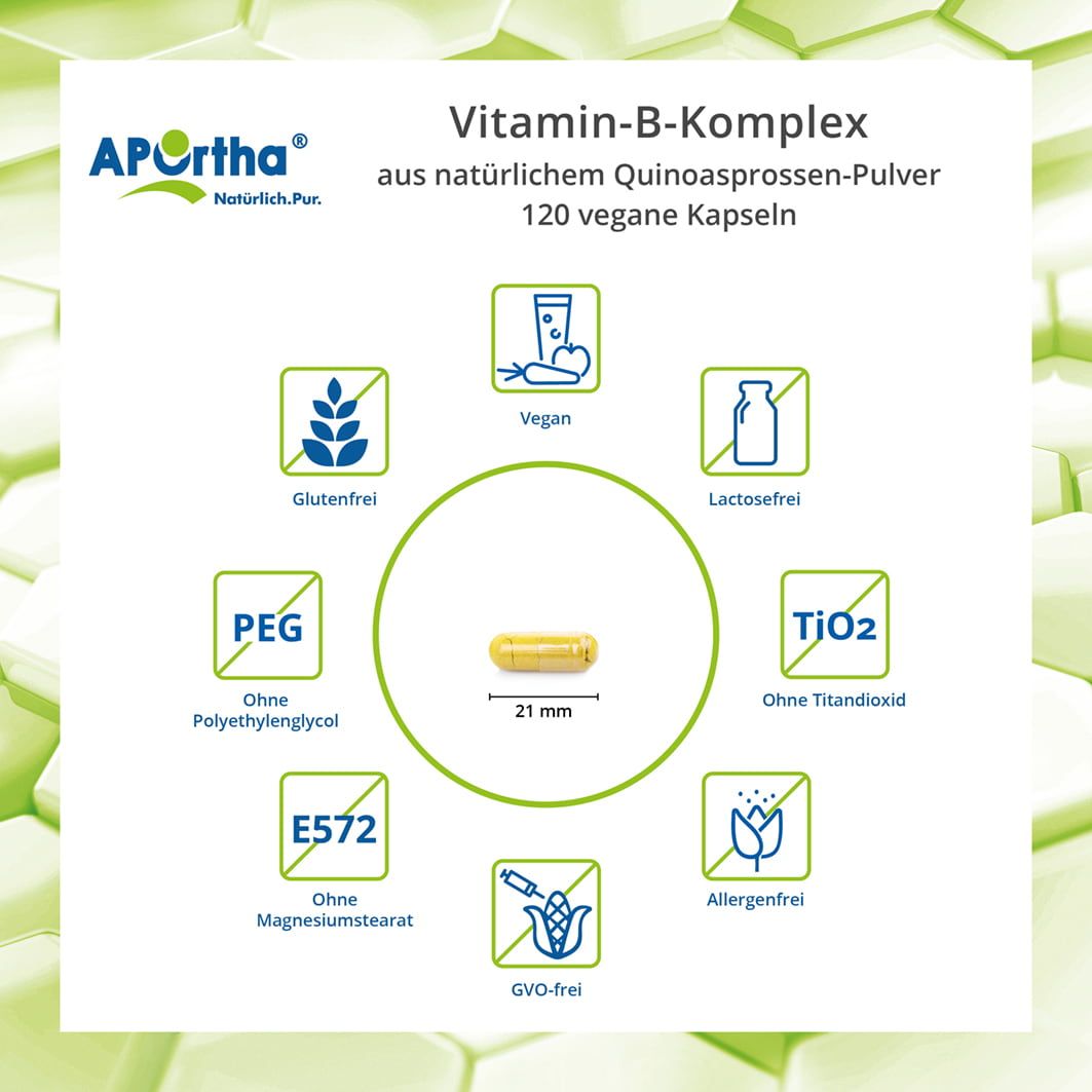 APOrtha® Vitamin-B-Komplex Kapseln aus natürlichem Quinoasprossen-Pulver