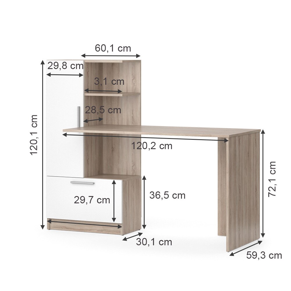 Vicco Arbeitstisch Schreibtisch Bürotisch Tomy Sonoma Weiß 150x120 modern Computertisch PC-Tisch Arbeitszimmer Homeoffice Büromöbel Computermöbel Schrankschublade Schranktür Regalanbau