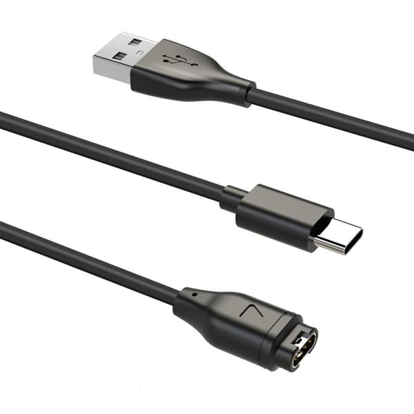 INF Llader for USB-C mobiltelefon og sportsklokke Sort Garmin Fenix, Forerunner, Vivoactive etc. 1.2 m