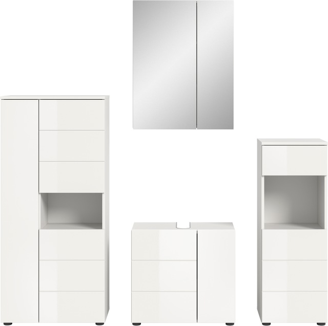 welltime Badmöbel-Set »Biel, Höhe 190 cm, Midischrank, Unterschrank, Spiegel, Standschrank« 4 Stk. tlg.