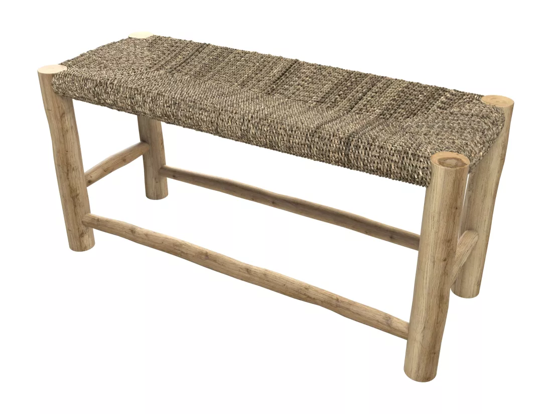 Banc 2 places 90 cm en jonc de mer et branche de teck - Jovan