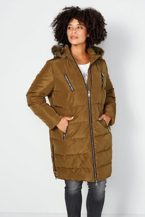 Steppjacke, Kapuze mit Webpelz, Zipper, Langarm