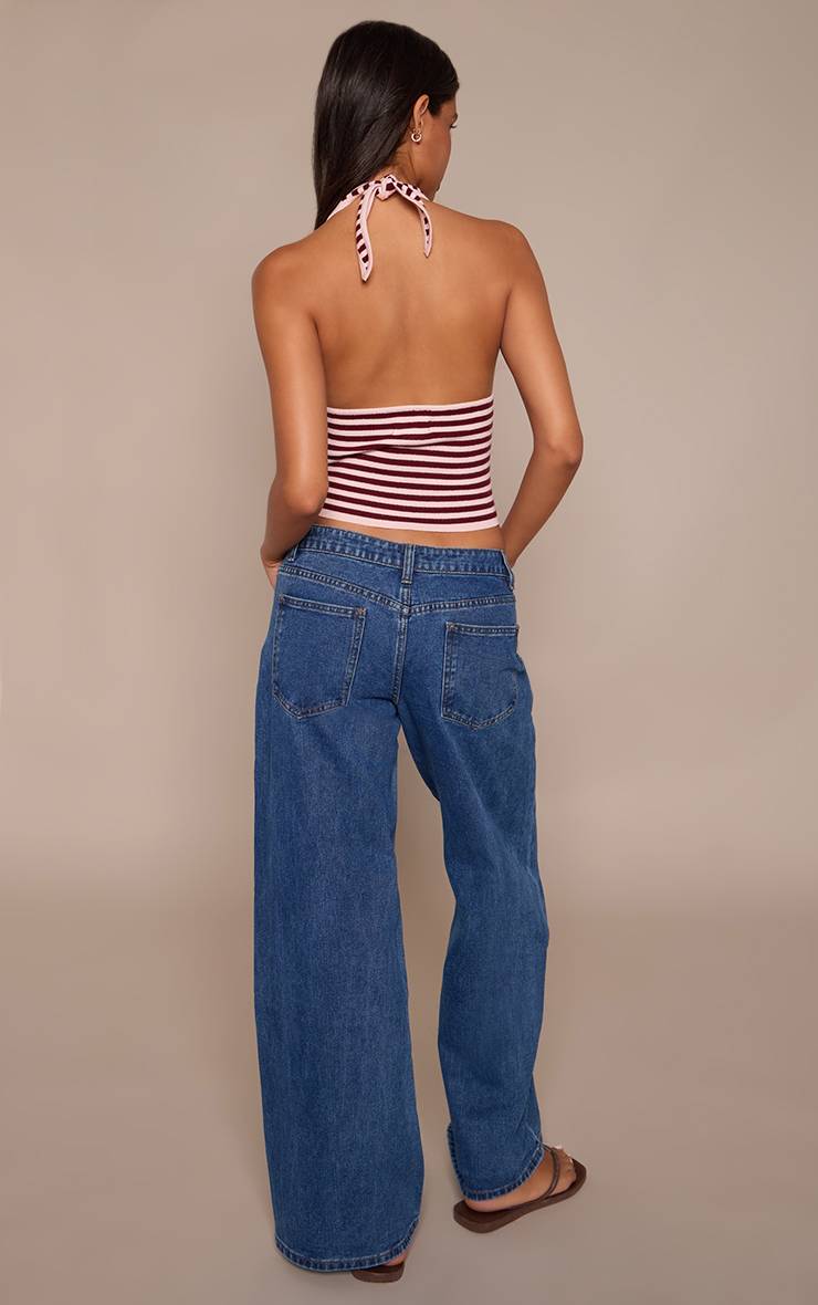 Bleu Foncé Jean Boyfriend Taille Basse À Jambe Large
