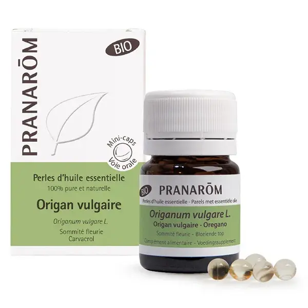 Pérolas de óleo essencial de orégano comum Pranarom, 60 minicápsulas