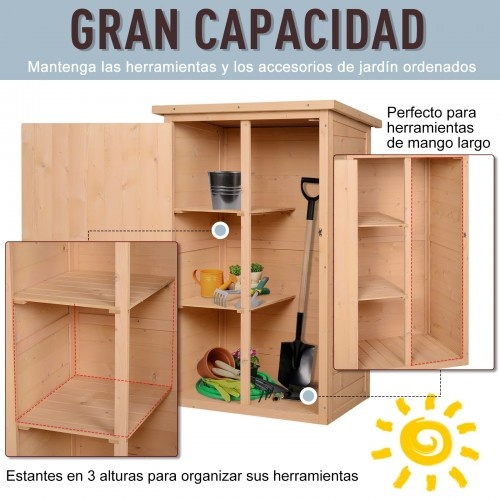 Casinha de jardim para armazenamento em madeira natural.