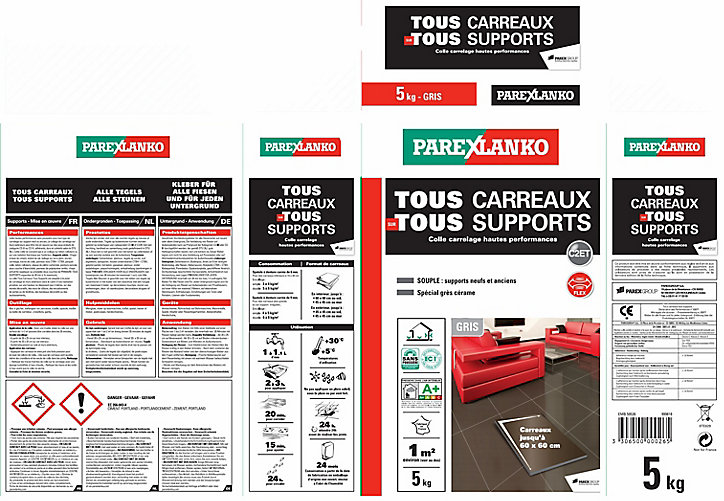 Colle tous carreaux tous supports Parexlanko Gris 5kg