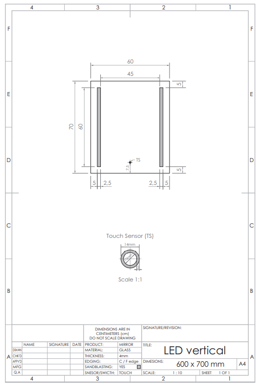 Gliss Design Vertical spiegel met LED-verlichting en verwarming 60x70cm