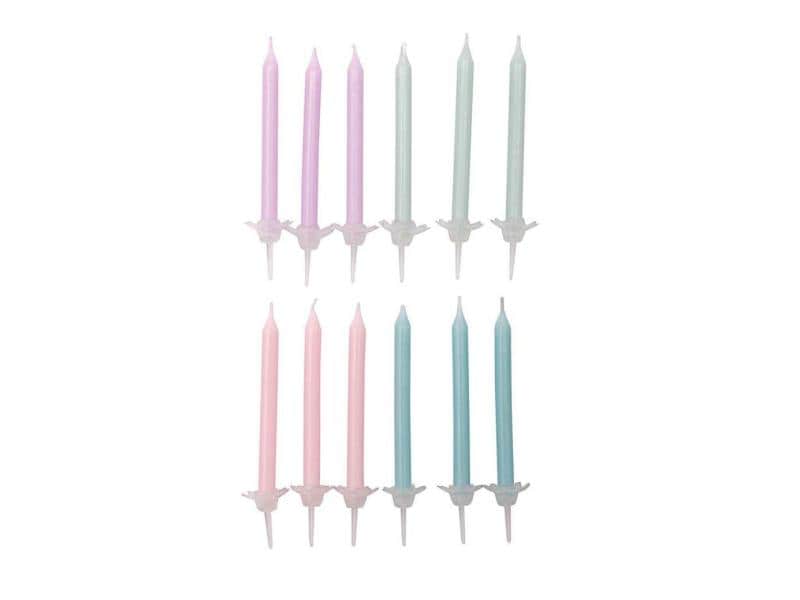 Rico Design Kerze Set Pastell mit Halter, 24 Stück Kuchenkerzen