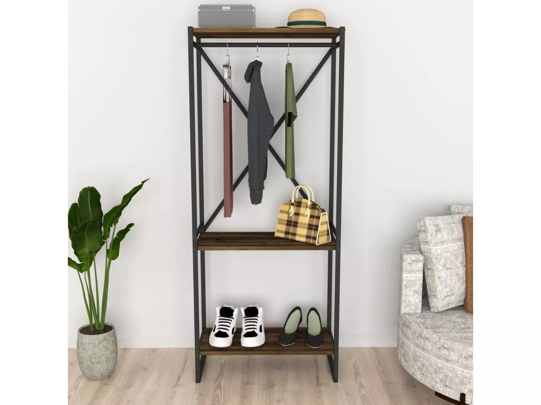 Penderie Ulstein à 3 surface de rangement et barre 160 x 66 x 34 cm effet chêne patiné [en.casa]