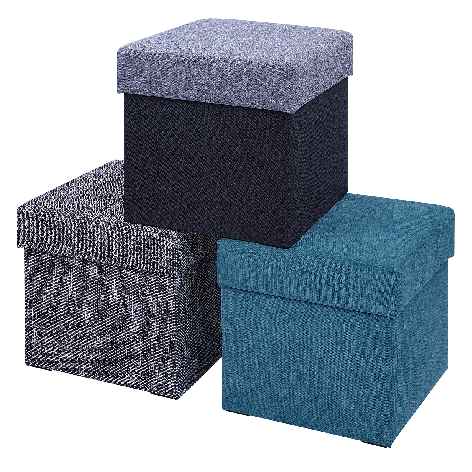 Polsterhocker - anthrazit-grau - Strukturstoff - mit Stauraum