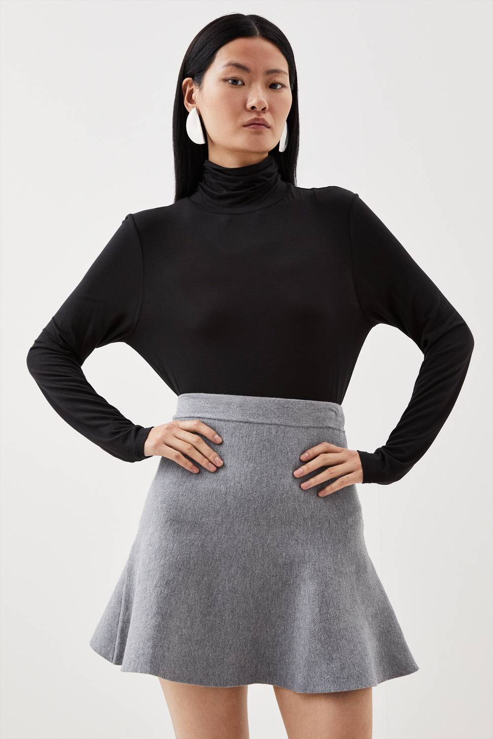 KarenMillen Mini Jupe Évasée en Maille Aspect Laine Compact Tall