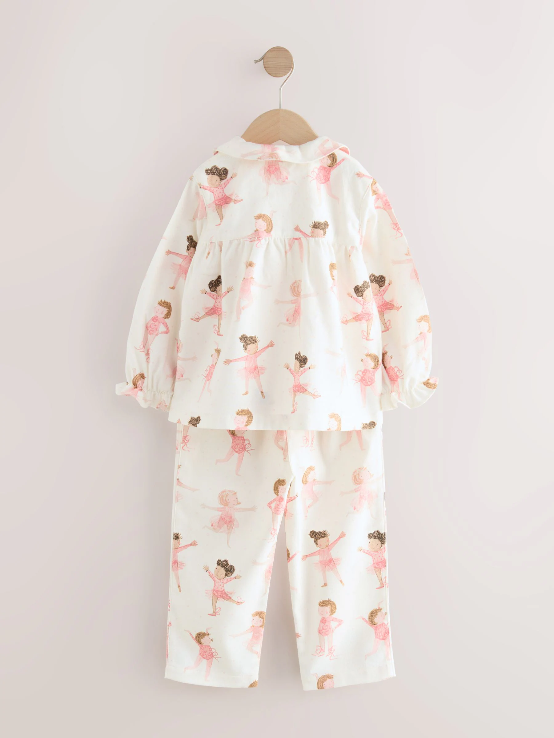 Ecru/roze ballerina - Geweven pyjama met knopen (9 mnd-10 jr)