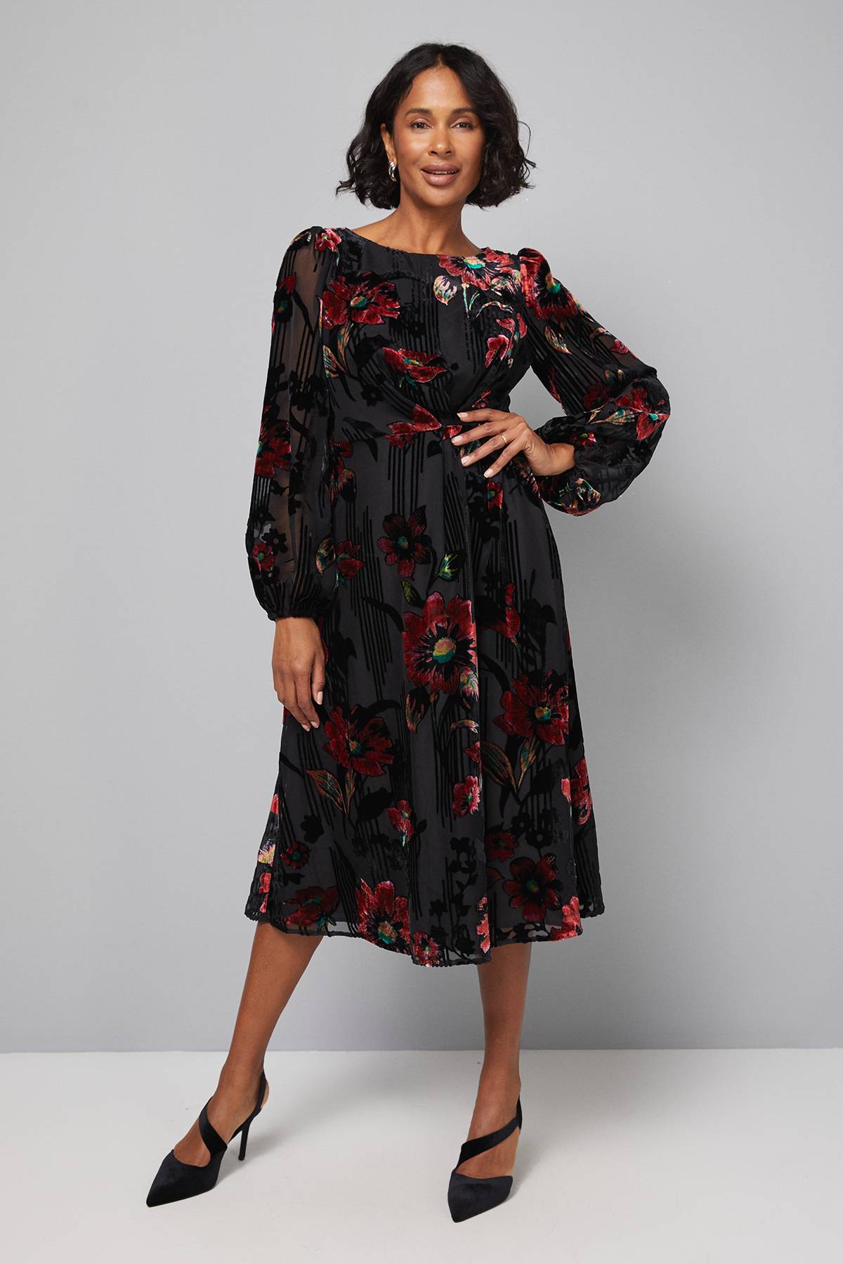 Wallis Robe Midi Drapée Florale Dévoré