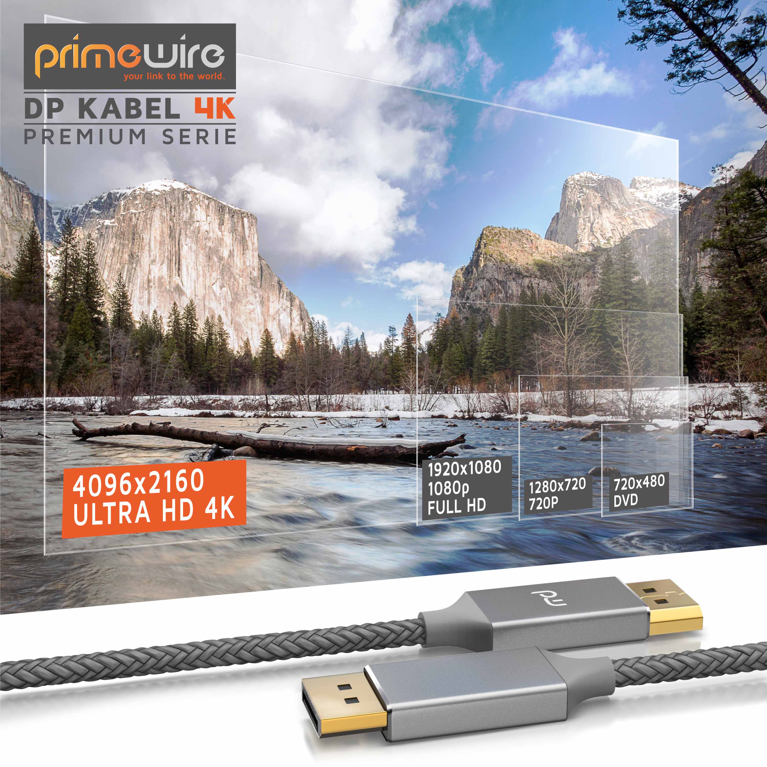Primewire Premium DisplayPort auf DisplayPort Kabel mit Nylonummantelung 4K 3840 x 2160 @ 60 Hz - 3m
