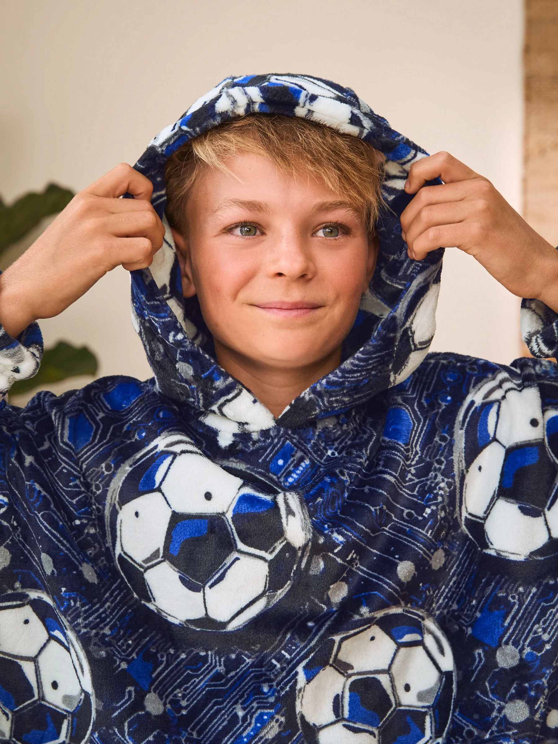 Marineblauw voetbal - Fleece Blanket Hoodie (3-16yrs)