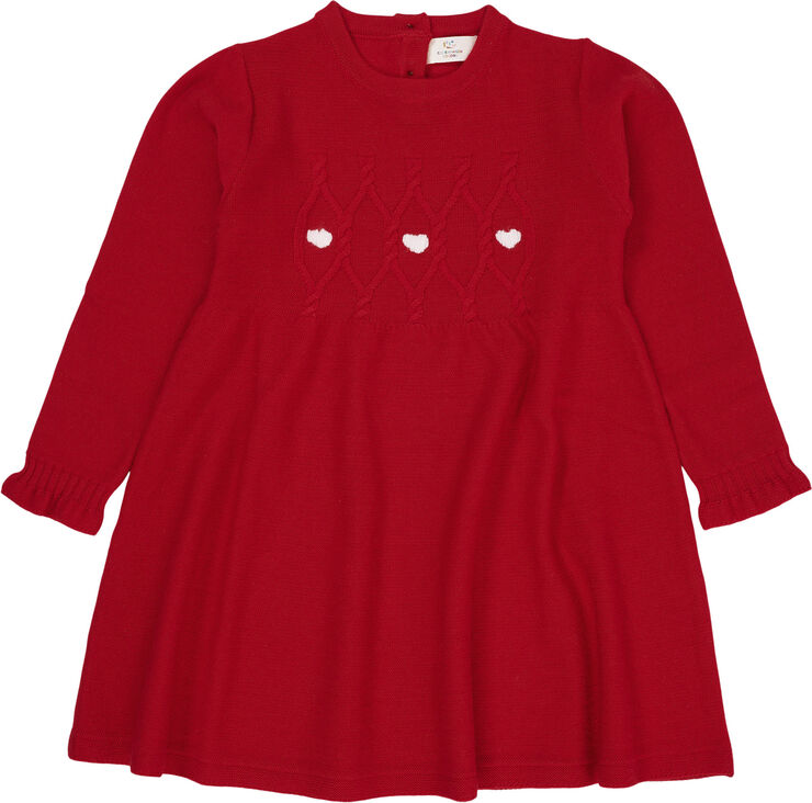 Copenhagen Colors MERINO LS CABLE DRESS W. HEARTS Red/dusty rose c