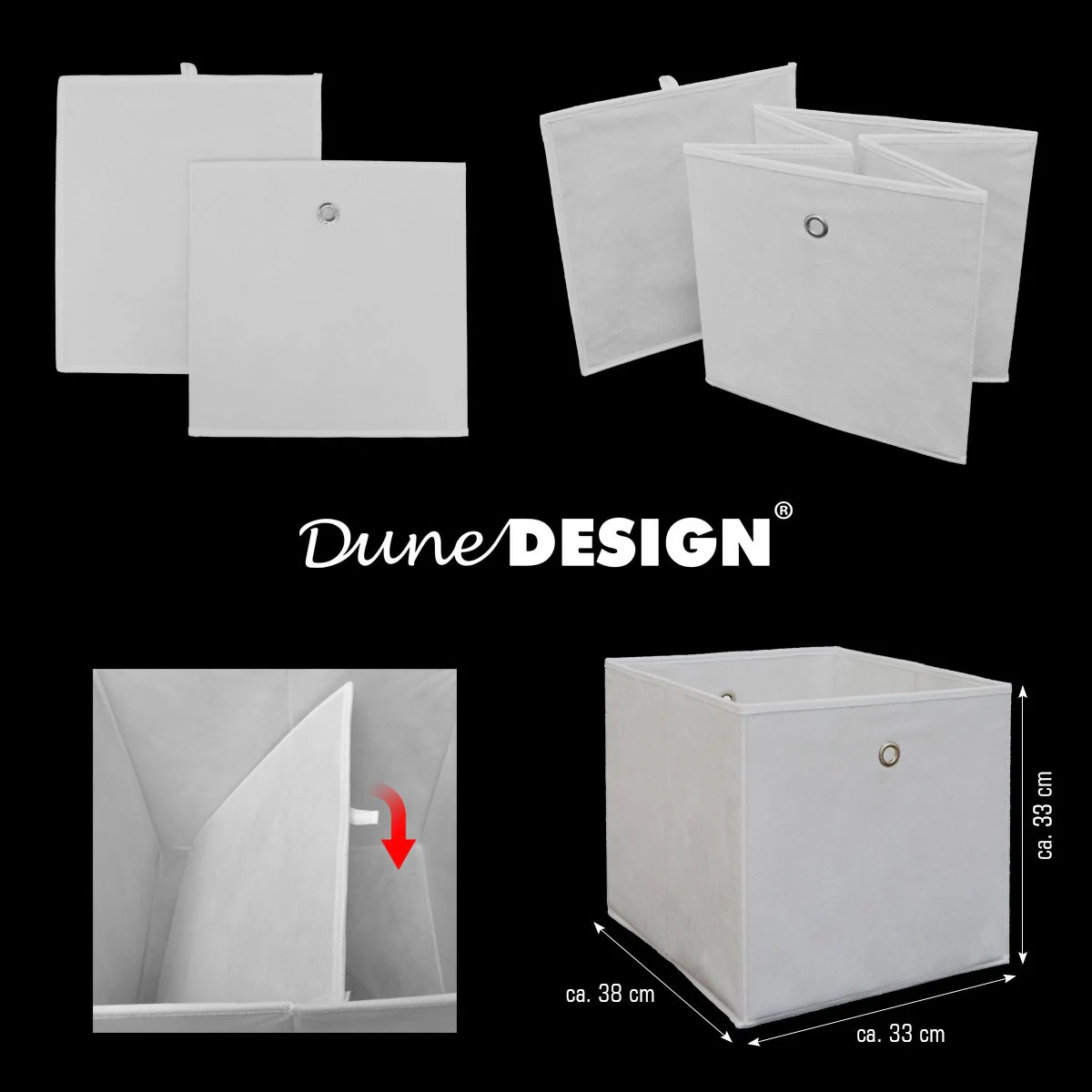 Faltbox Set 4 Boxen für Kallax Regal weiß 33x38x33cm Expedit Box faltbar
