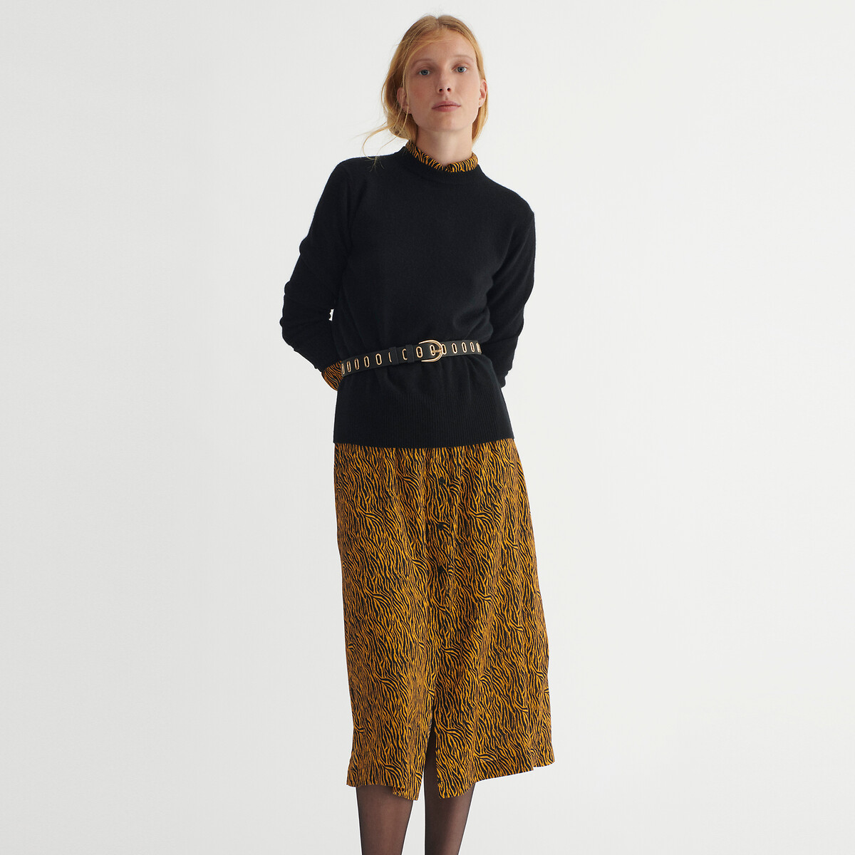 LA REDOUTE COLLECTIONS<br>Vestido camisa, mangas compridas, estampa animal