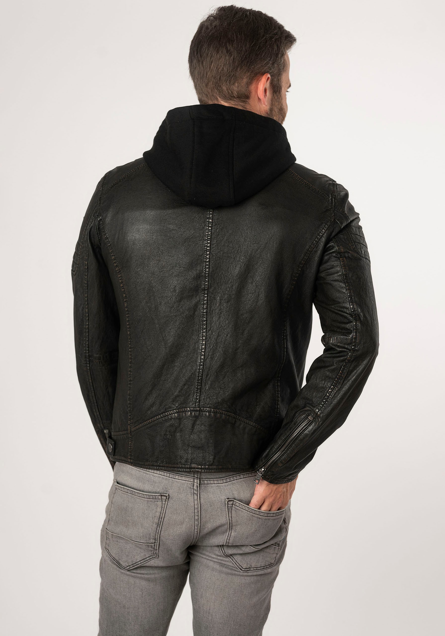 Mauritius Lederjacke »MMJenno« mit Kapuze mit Jerseykapuze, Reissverschluss, Ziernähte
